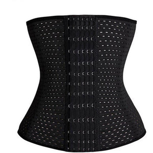 Latex Rubber Hollow Breathable Corset Body Shaper Abdominal Belt BK/2XL