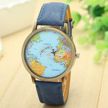 Load image into Gallery viewer, New Global Travel By Plane Map Women Dress Watch Denim Fabric Band