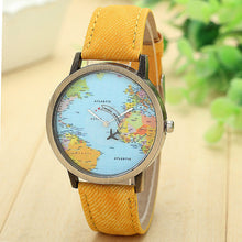 Load image into Gallery viewer, New Global Travel By Plane Map Women Dress Watch Denim Fabric Band