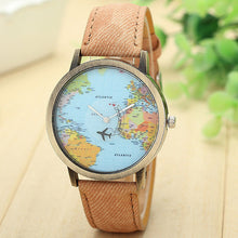 Load image into Gallery viewer, New Global Travel By Plane Map Women Dress Watch Denim Fabric Band