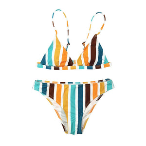 Women's Rainbow Striped Print Swimwear Bikini Swimwear Bandage Tankini Beach