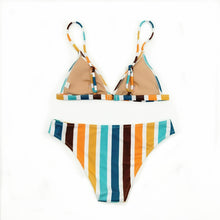 Load image into Gallery viewer, Women&#39;s Rainbow Striped Print Swimwear Bikini Swimwear Bandage Tankini Beach