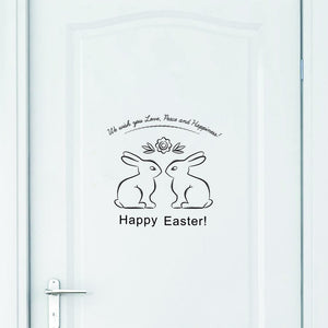 Happy Easter Rabbit Vinyl Decal Art Wall Sticker DIY Home Room Decor